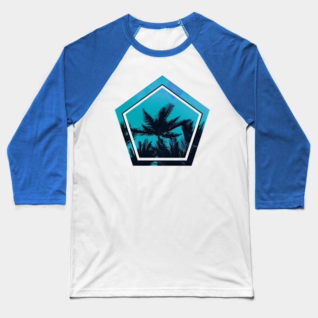 Beach palms ocean on a geometric shape Baseball T-Shirt by carolsalazar